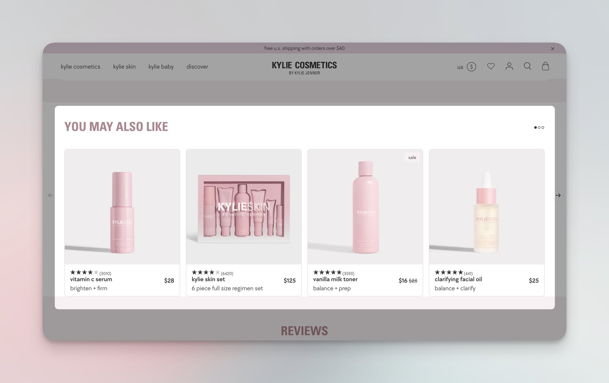 Kylie Cosmetics 'You may also like' related products section