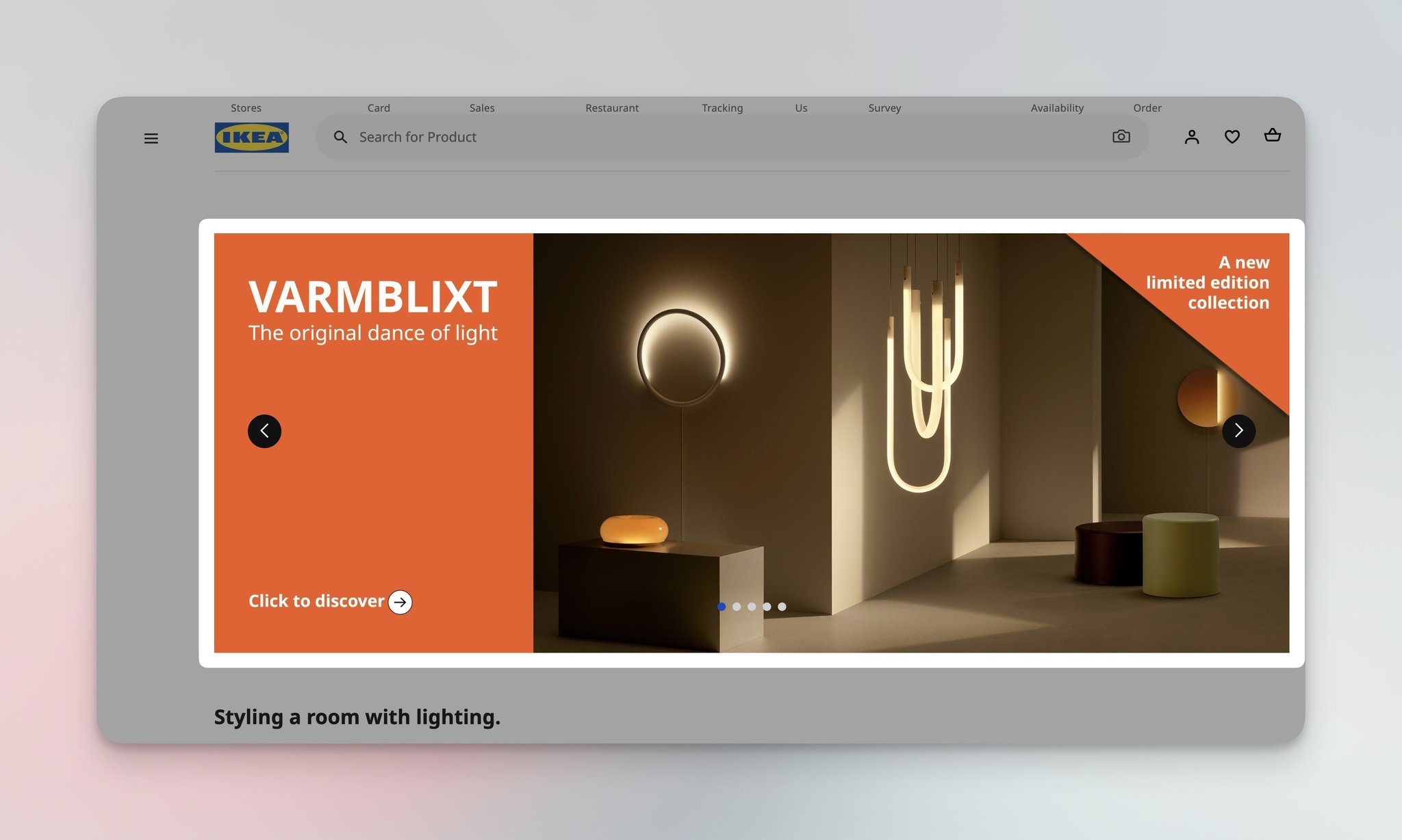 IKEA homepage with personalized furniture recommendations
