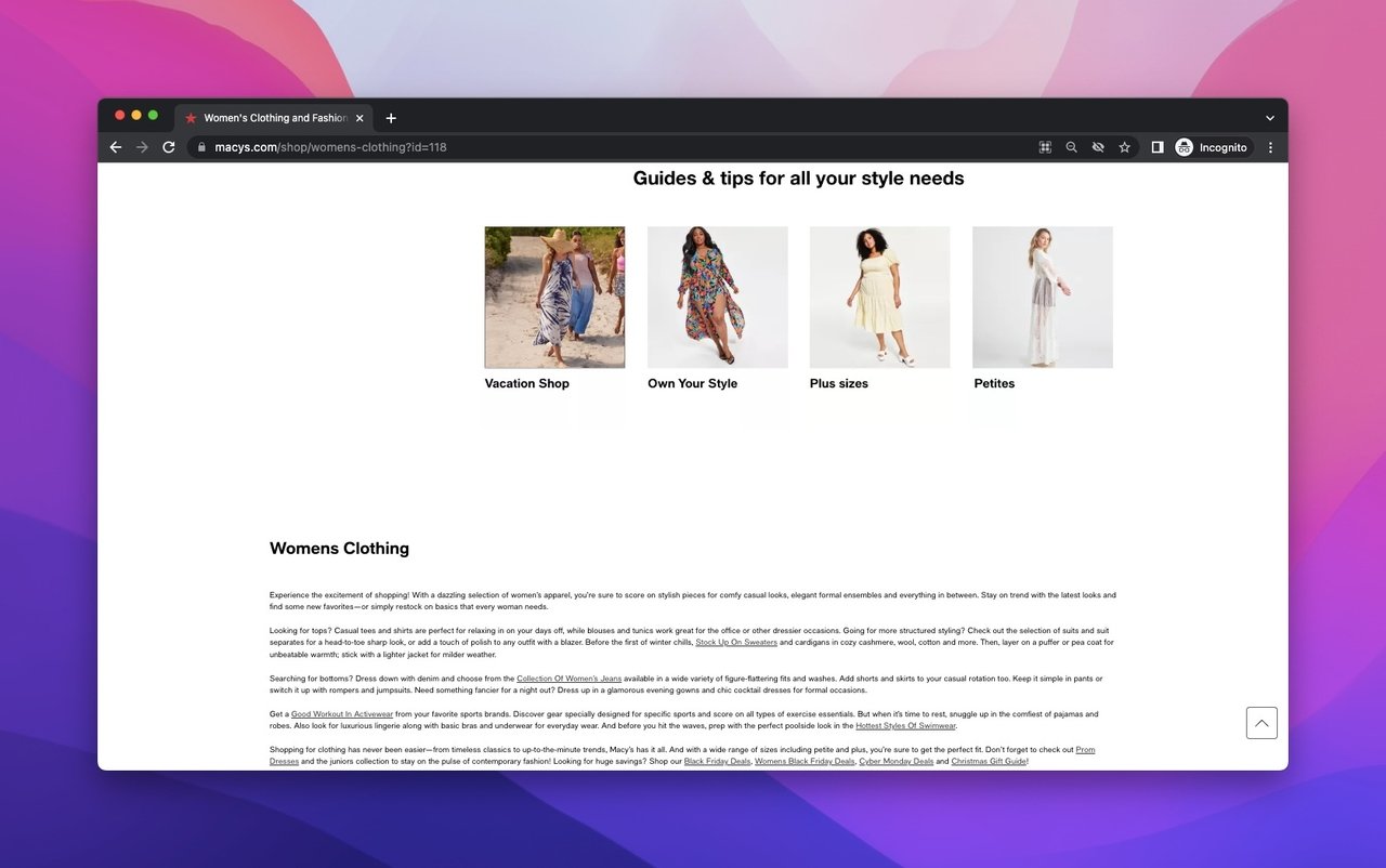 Macy's presell showing women representing brands and a description about Macy's clothing heritage