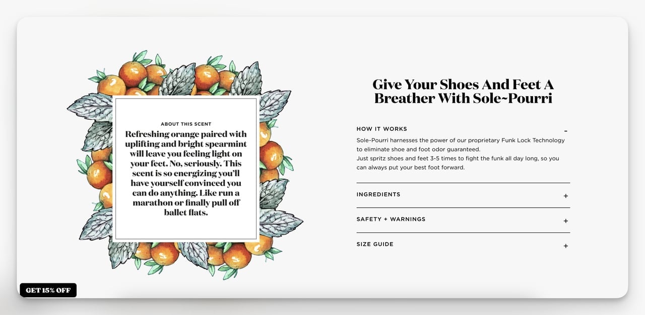 Pourri product page with how it works section explaining product usage steps
