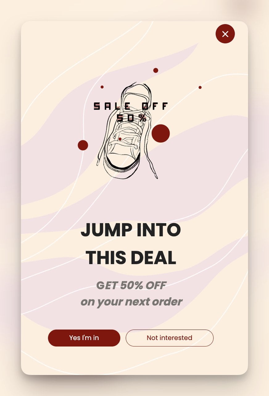 Popupsmart popup example showing next purchase discount offer for post-purchase engagement