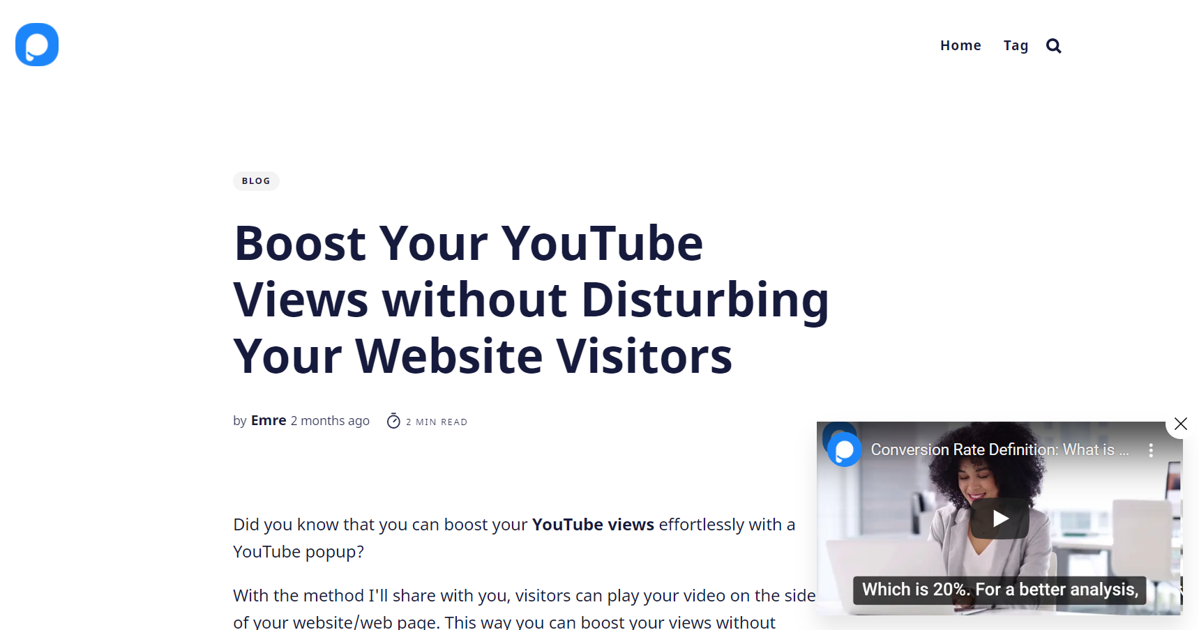 Web sitesinde video popup