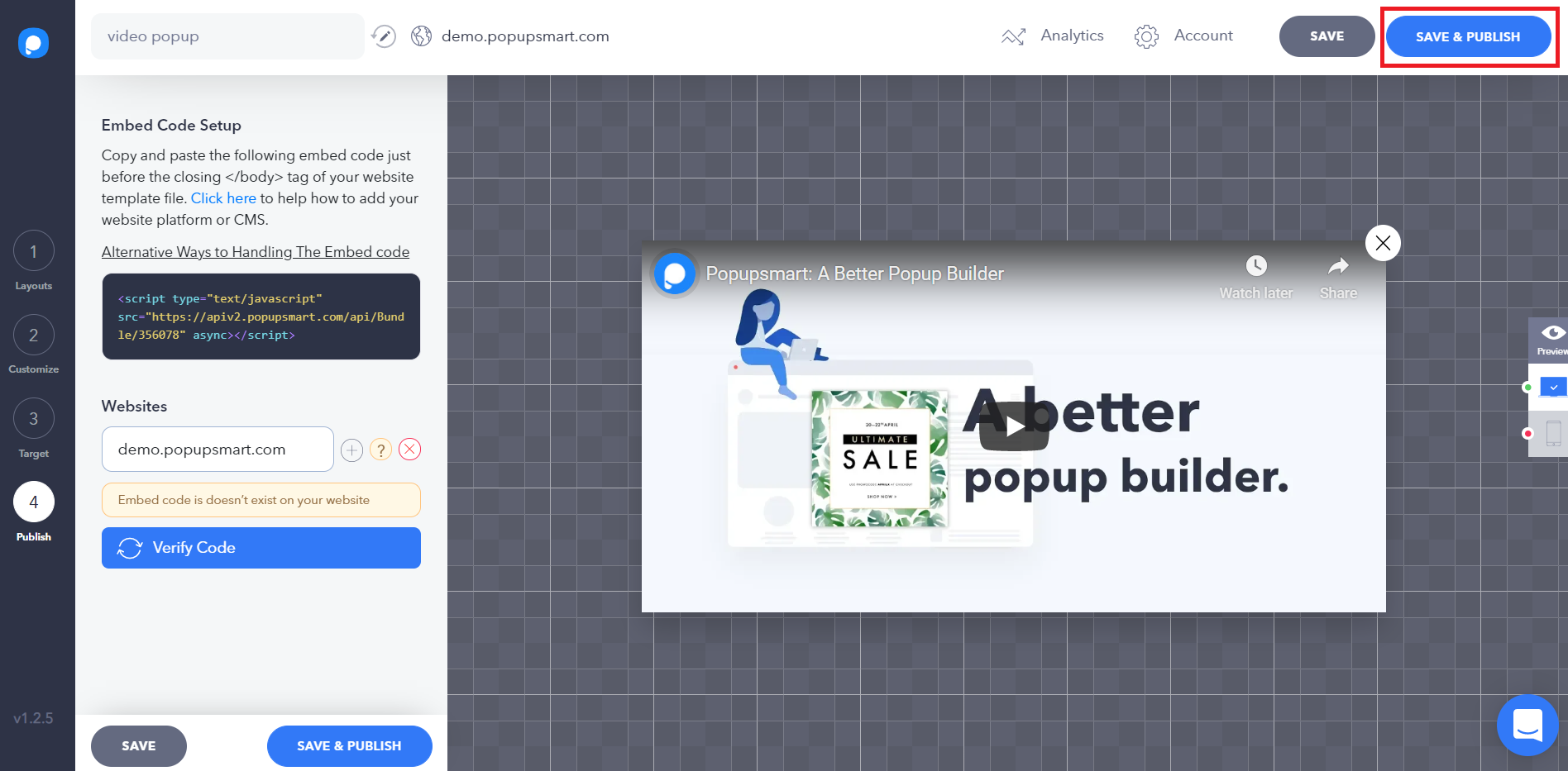 Popupsmart pop-up oluşturucu, video pop-up