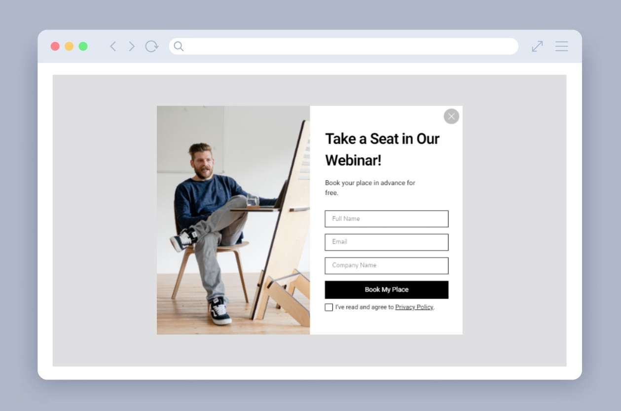 a webinar form pop-up example