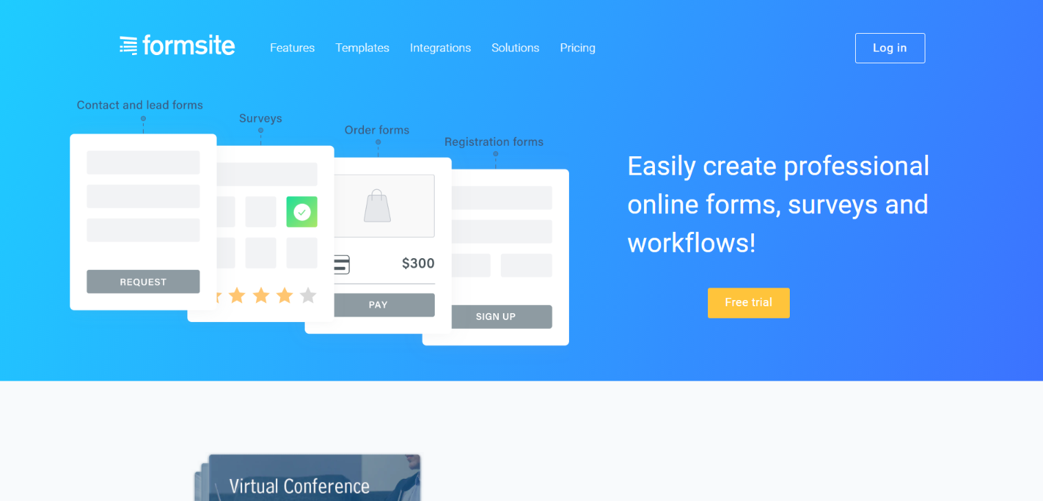 Homepage of Formsite
