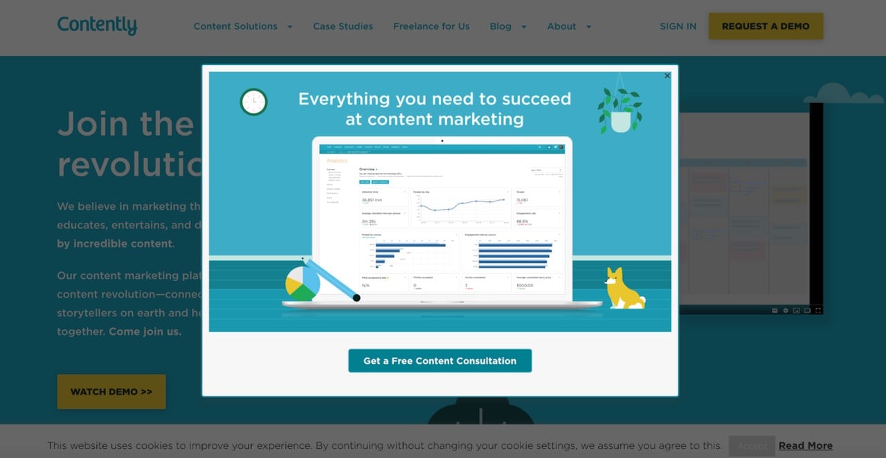 Contently açılır pencere örneği