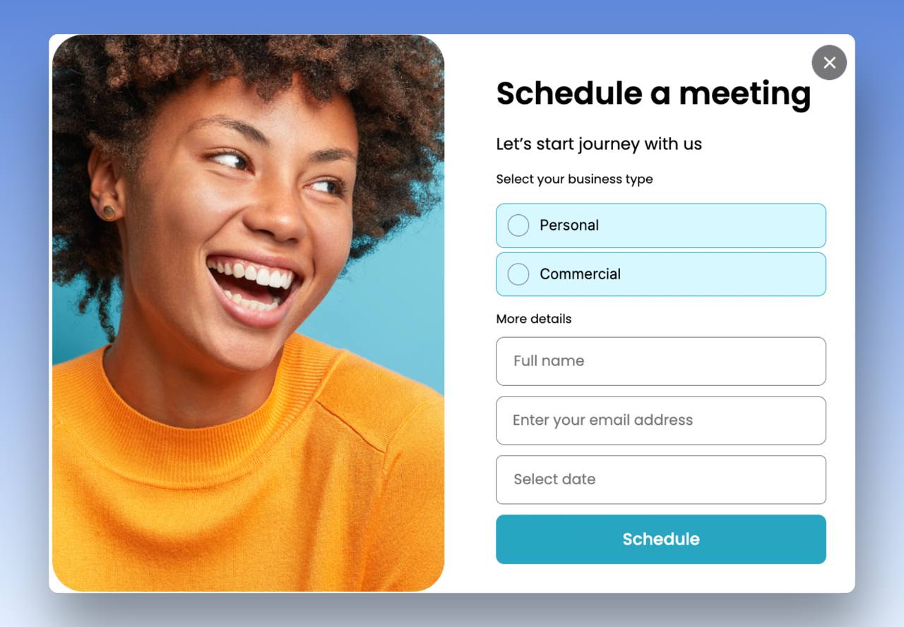 Kahkaha atan bir kız resmi ile bir toplantı planlama pop-up örneği