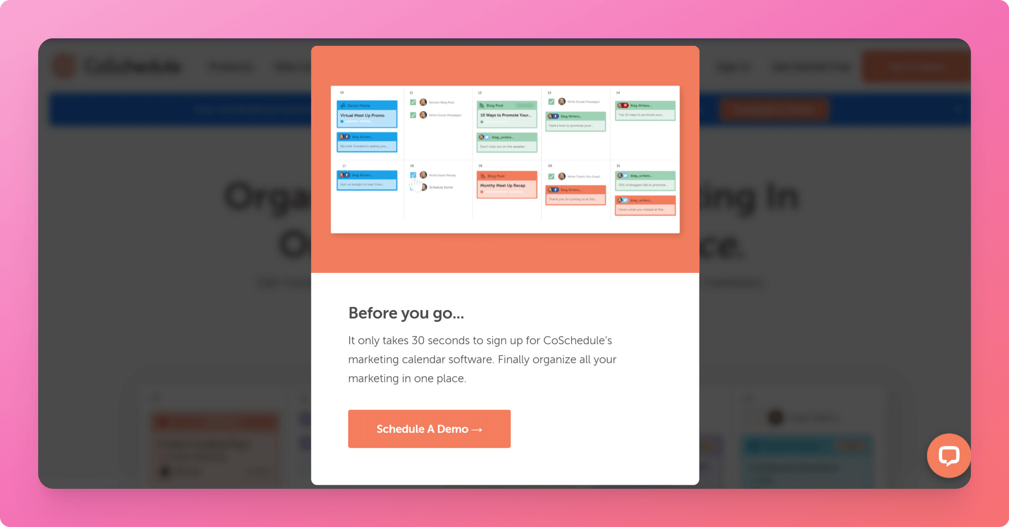 Coschedule exit-intent popup overlay example
