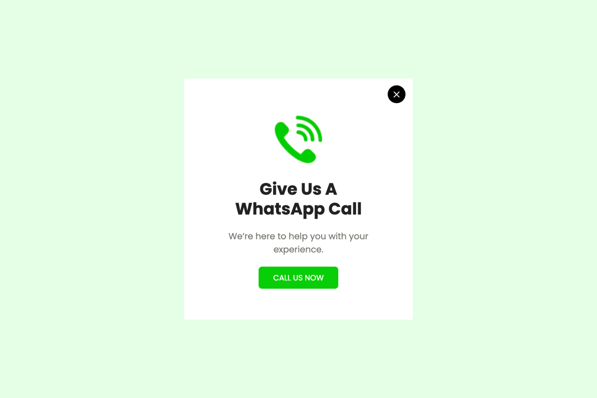 'Bize WhatsApp'tan ulaşın' başlıklı WhatsApp arama pop-up örneği