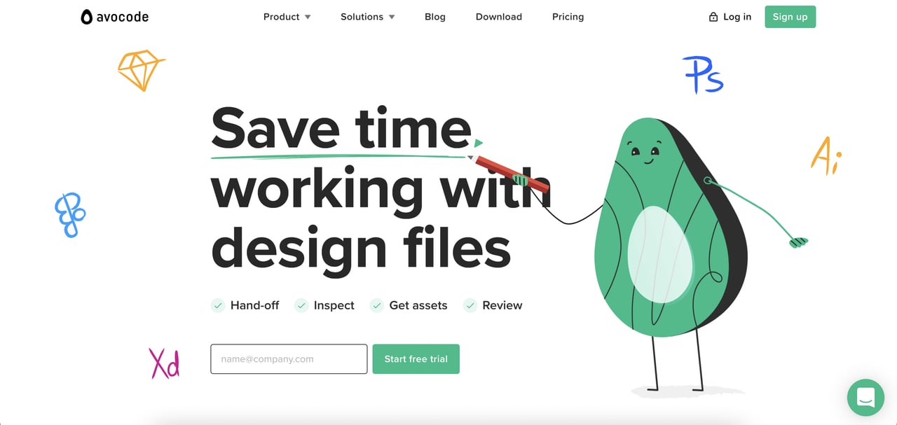 Avocode SaaS landing page screenshot