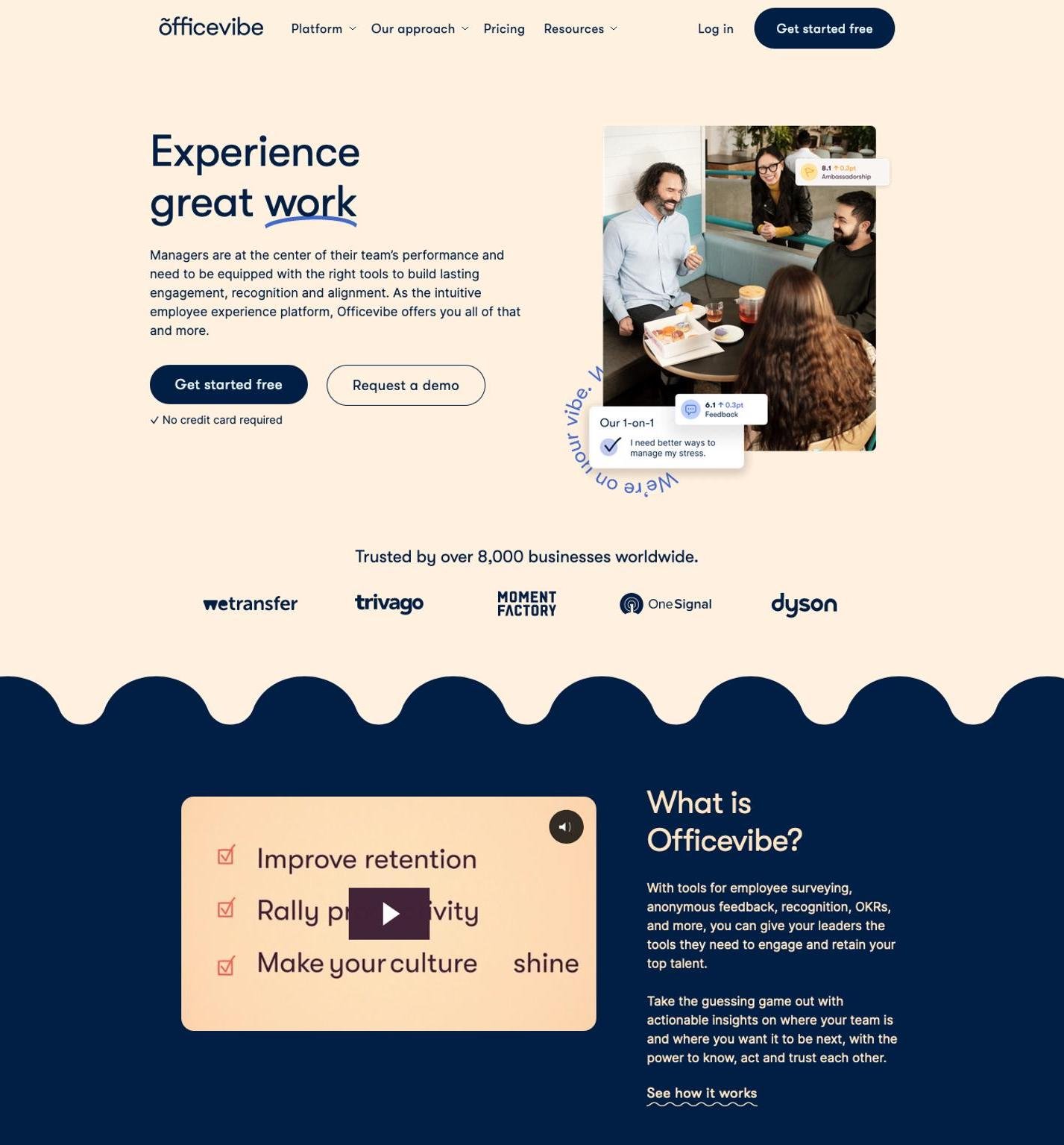 Officevibe SaaS landing page screenshot