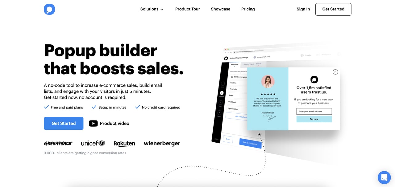 Popupsmart SaaS landing page screenshot