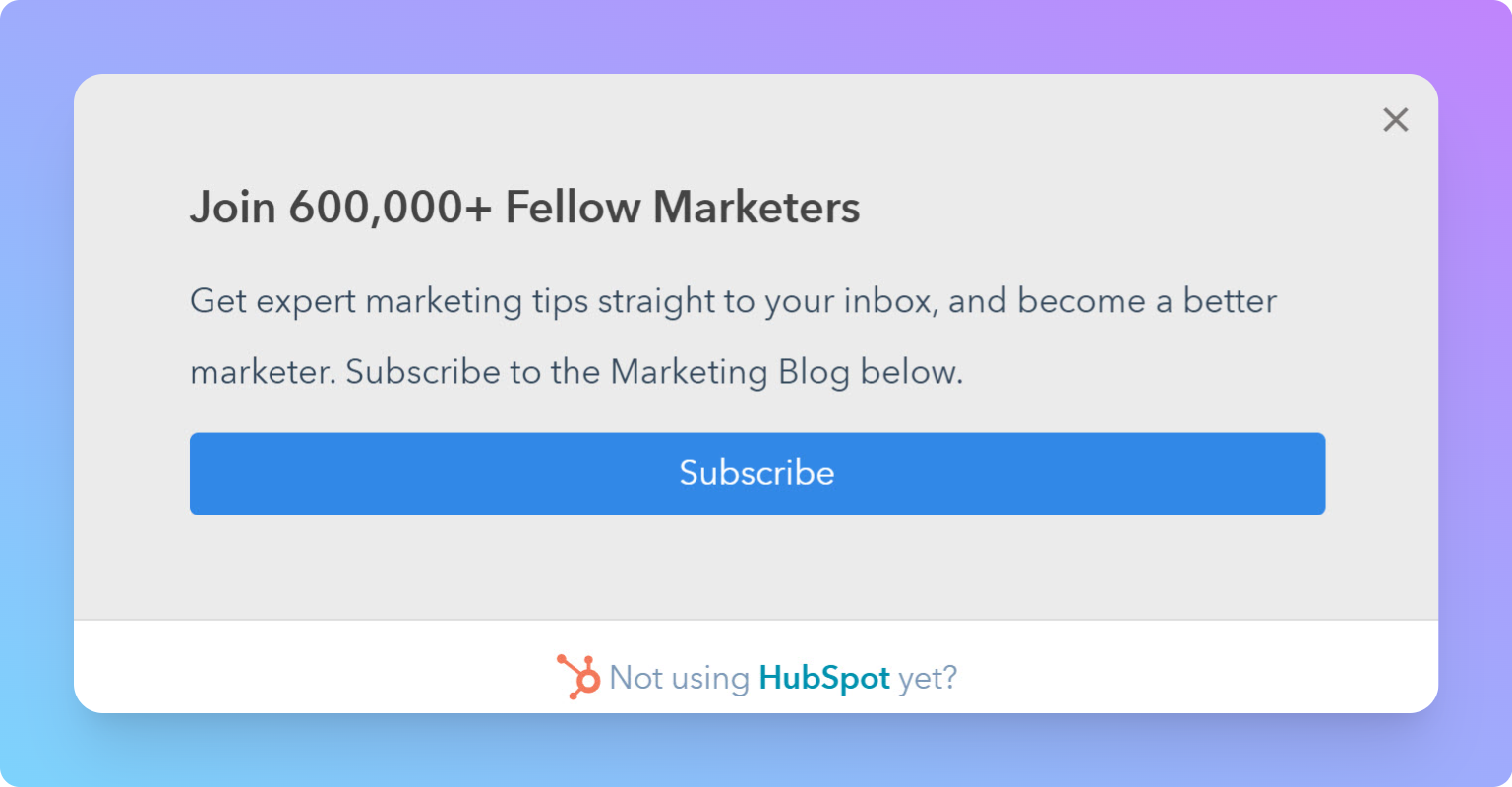 Hubspot e-posta listesi popup örneği