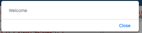PHP alert window example showing a Welcome message in a browser dialog