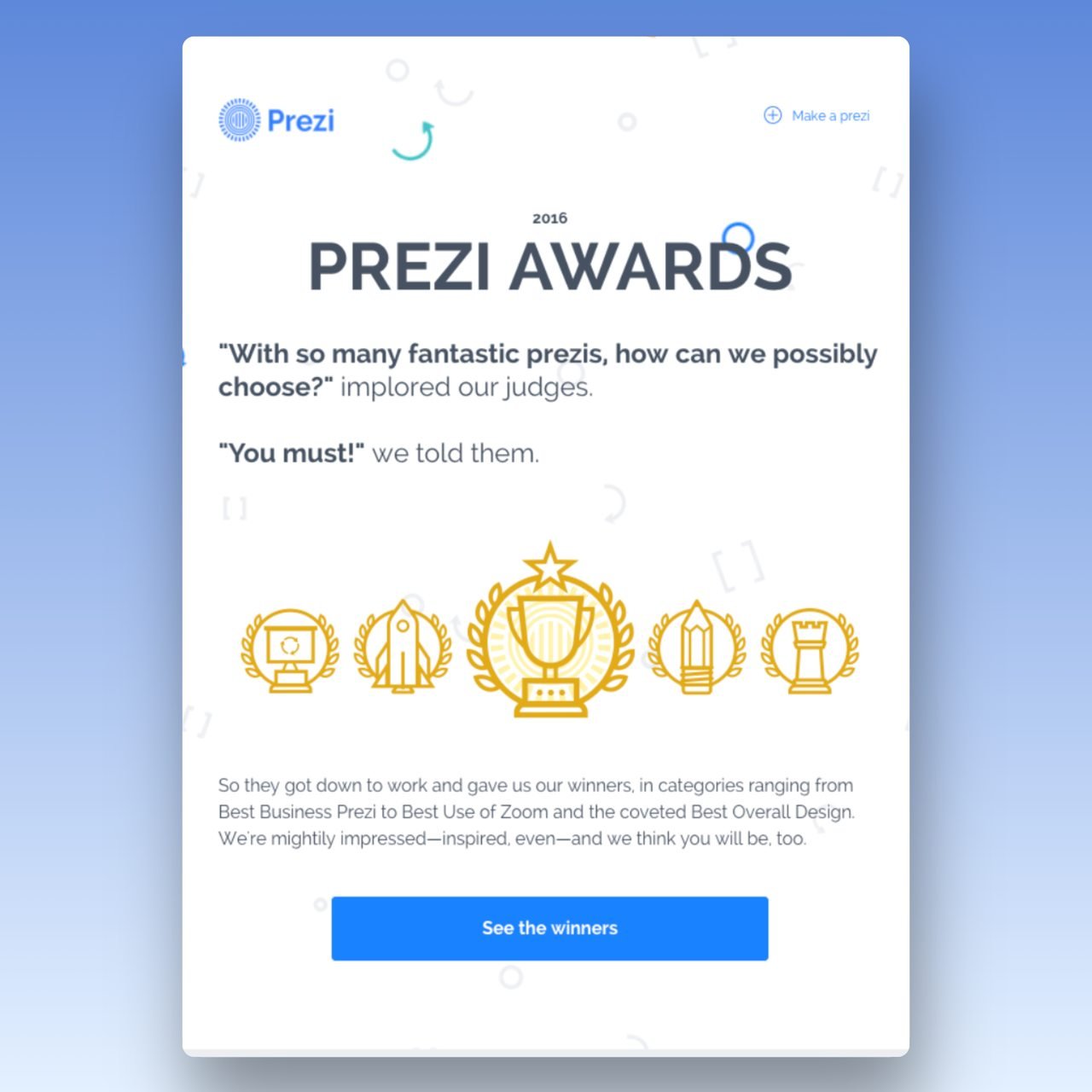 Yıllık yarışmanın kazananlarını duyuran Prezi yeni yıl e-postası