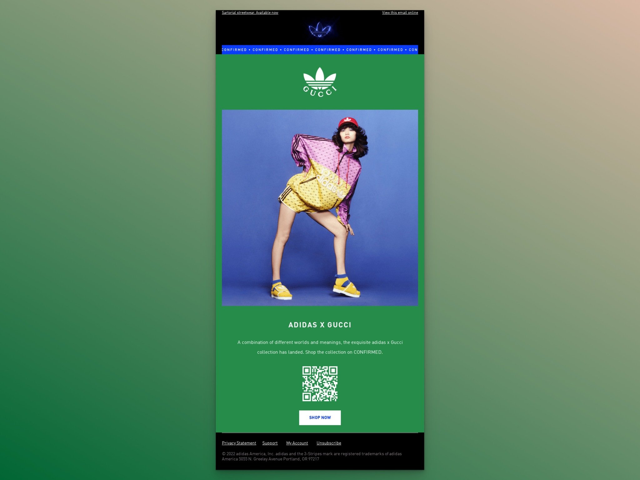 Adidas x Gucci yeni koleksiyon e-postasının ekran görüntüsü