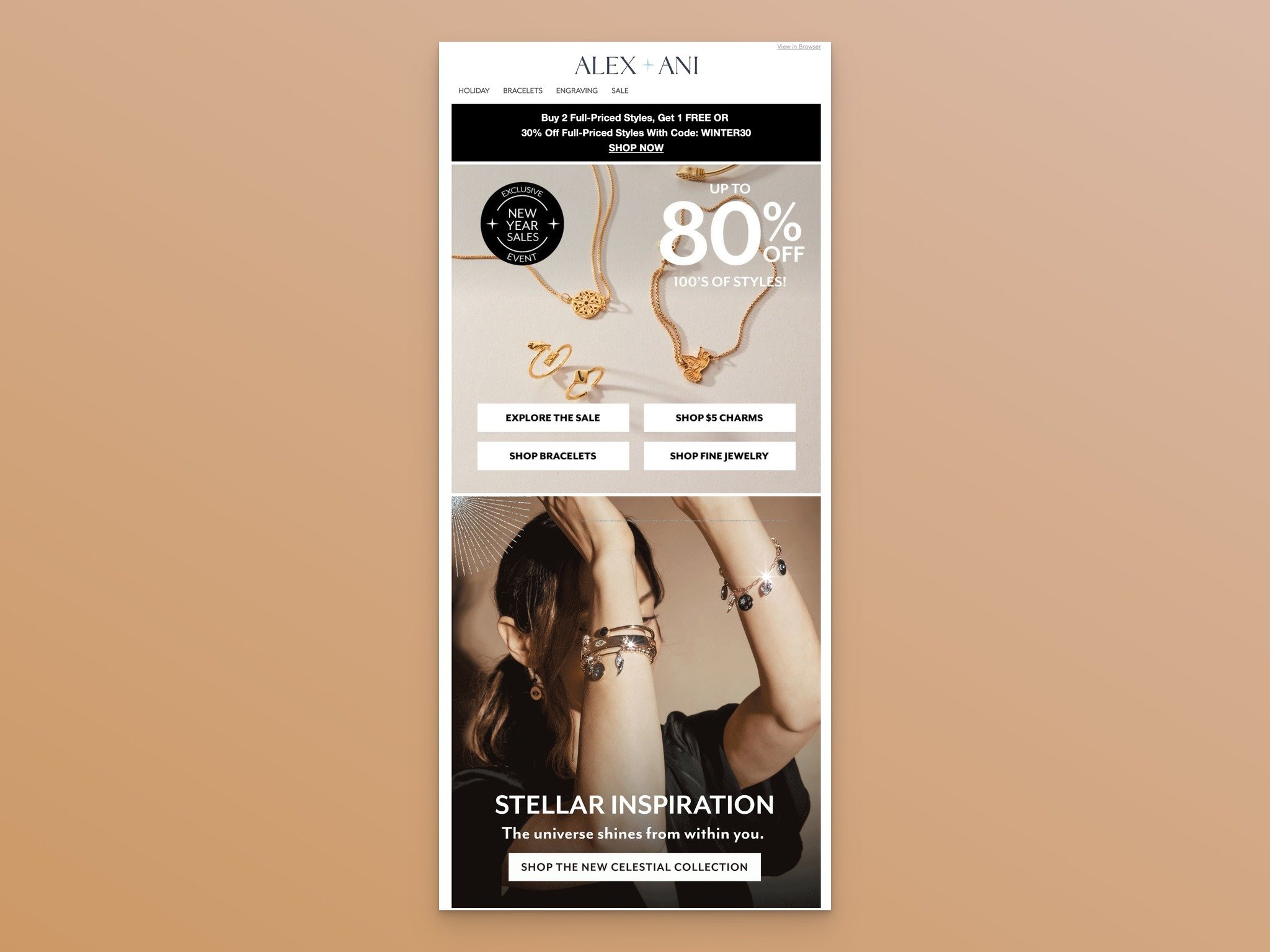 Alex & Ani'den gelen yeni ürünlere ait bir e-posta ekran görüntüsü