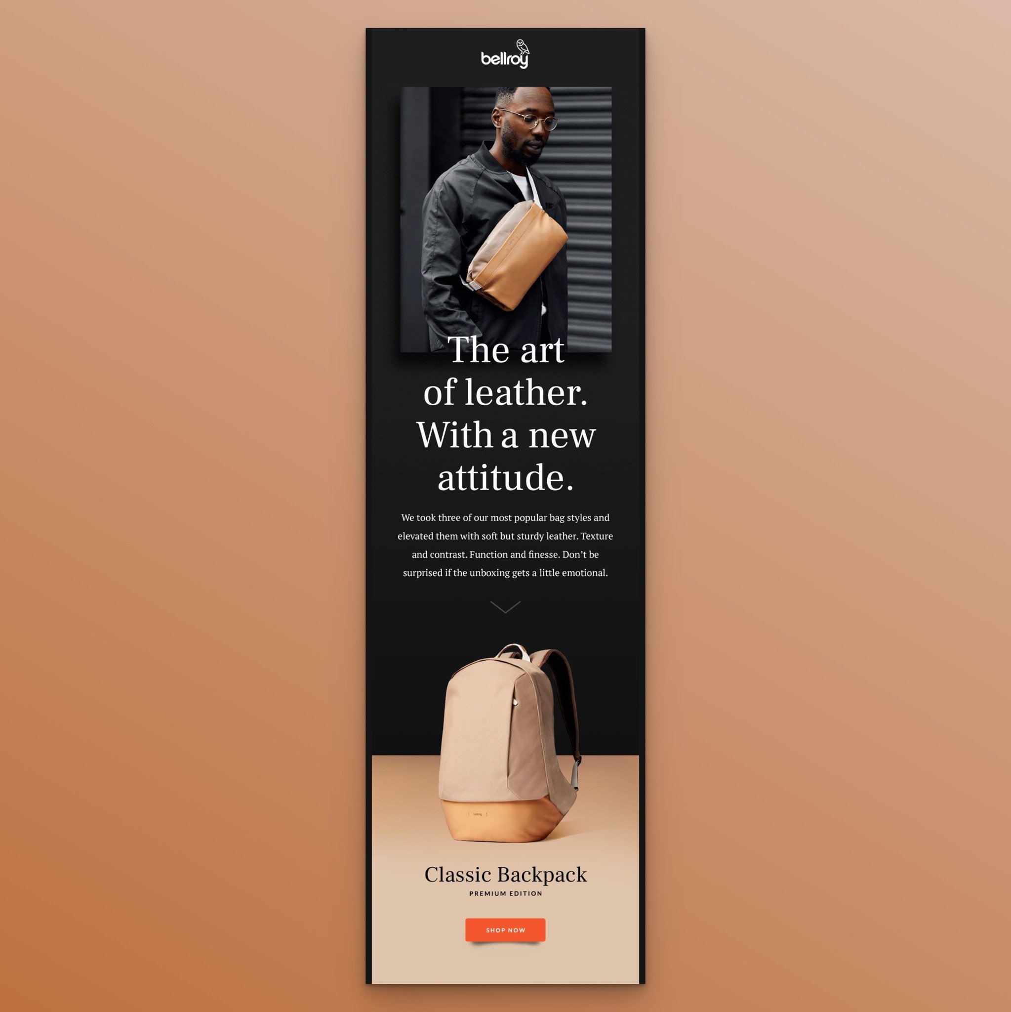Bellroy'un yeni varış e-postasının ekran görüntüsü