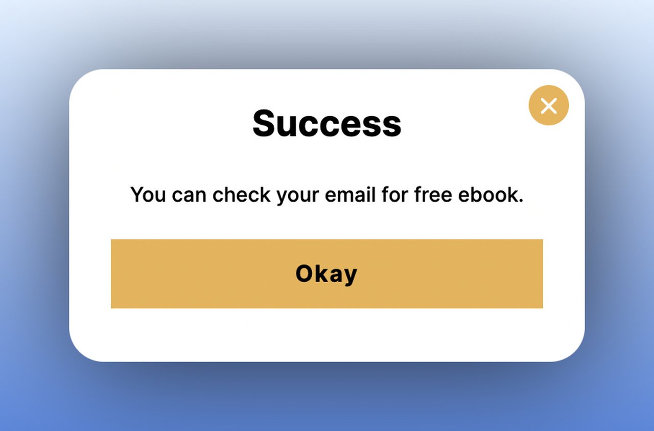 second step confirmation popup asking recipient to check their email with an okay button