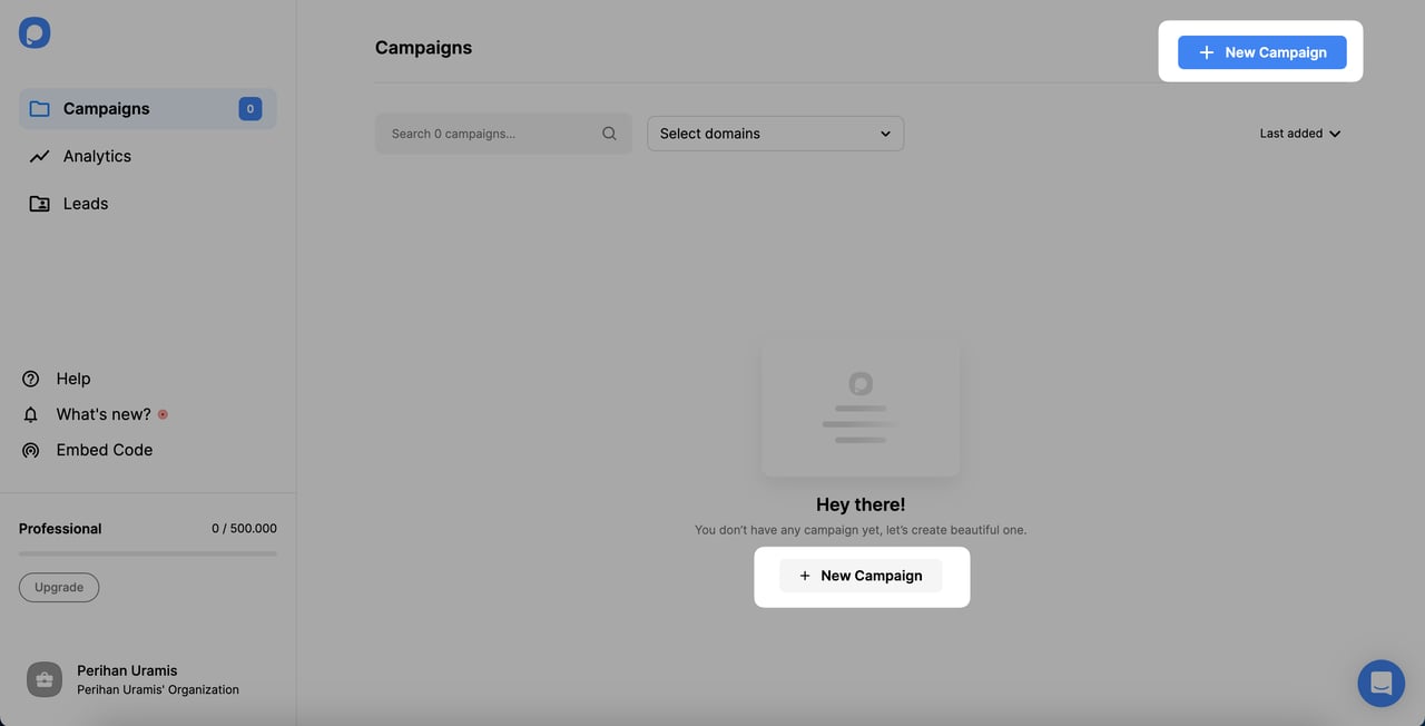 Popupsmart panosunda yeni kampanya düğmeleri