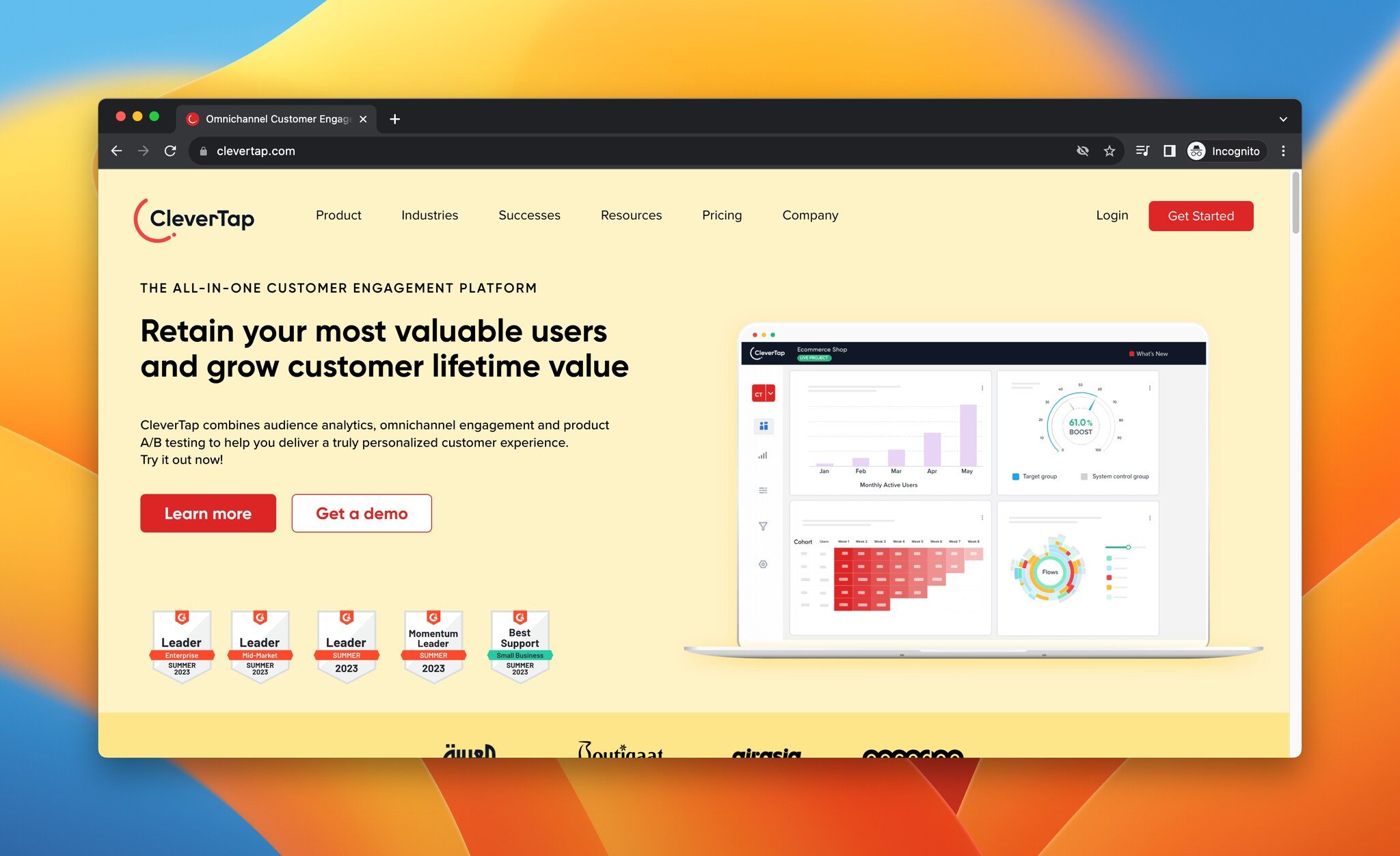 CleverTap mobile marketing tool landing page screenshot showing omnichannel engagement and journey orchestration