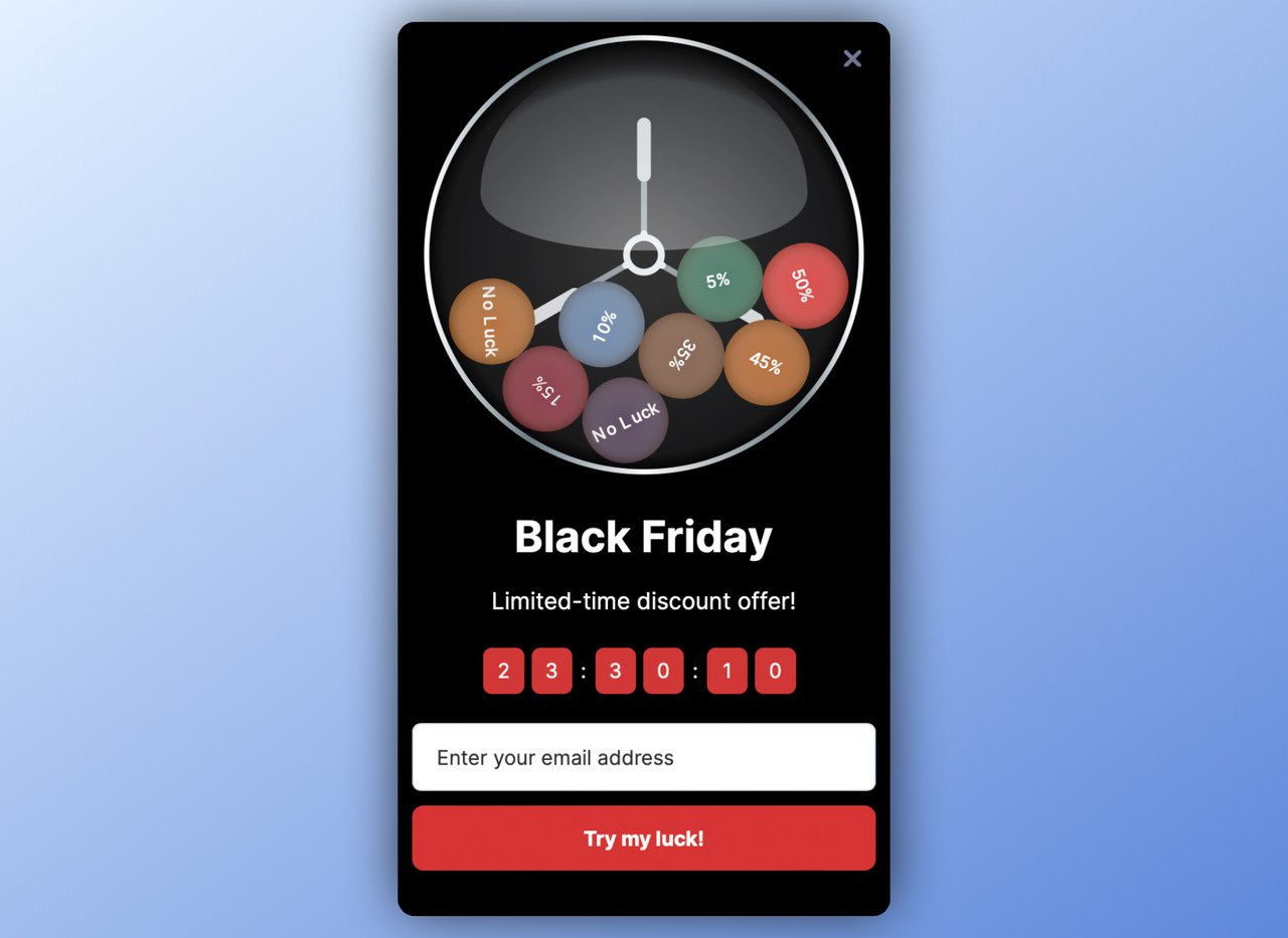 Geri sayım sayacı ve e-posta kutusu olan, ücretsiz kargo sunan toplar oyunu gibi bir Kara Cuma temalı oyunla ilgilendiren popup