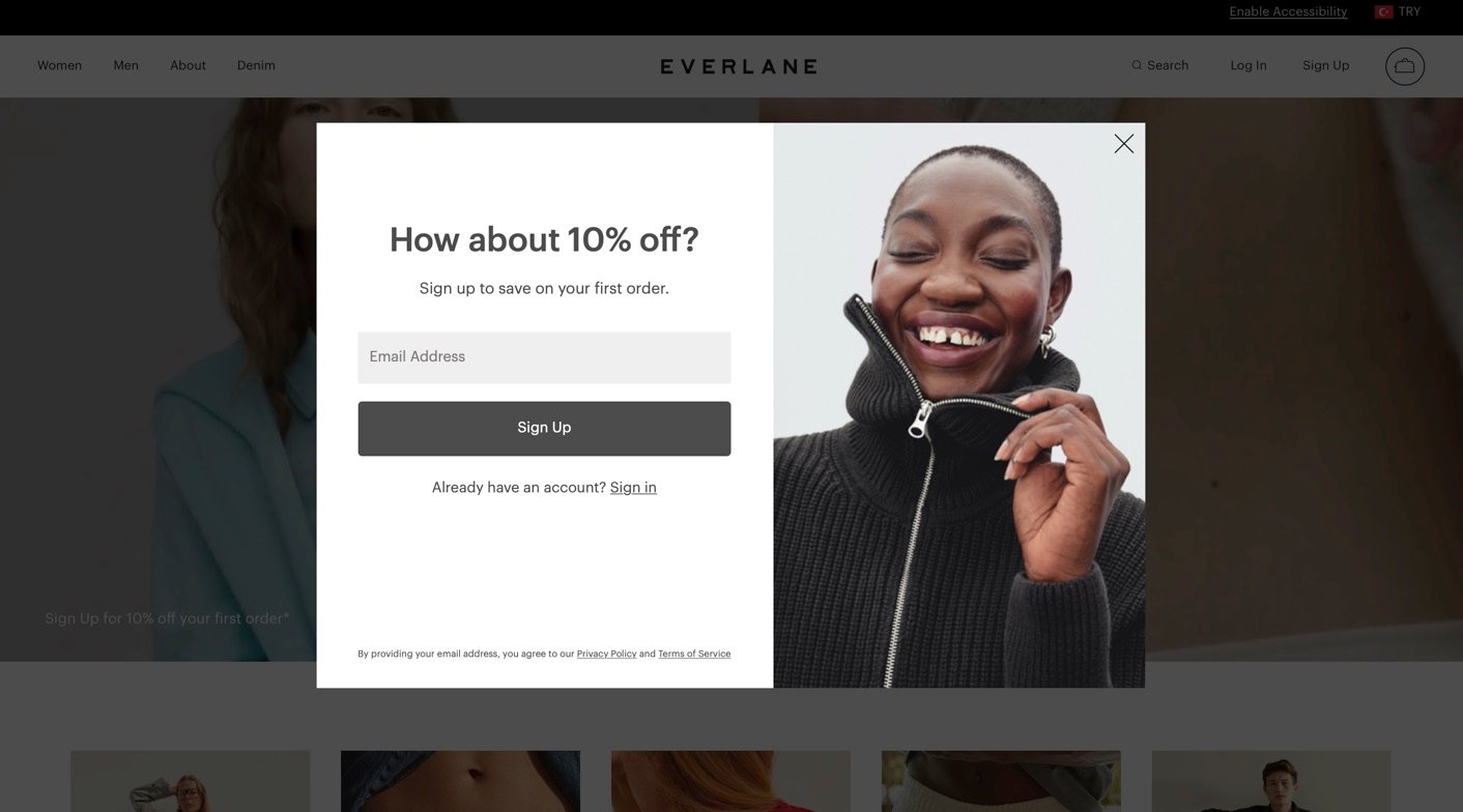 ilk alışveriş teklifi popup