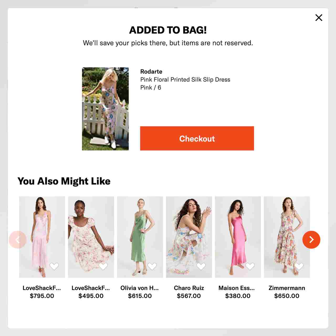 Shopbop cross-sell cart abandonment popup showcasing similar fashion products the shopper may have missed
