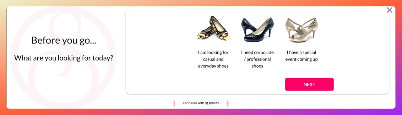 Scarlettos cross-sell cart abandonment popup highlighting alternative shoe product suggestions