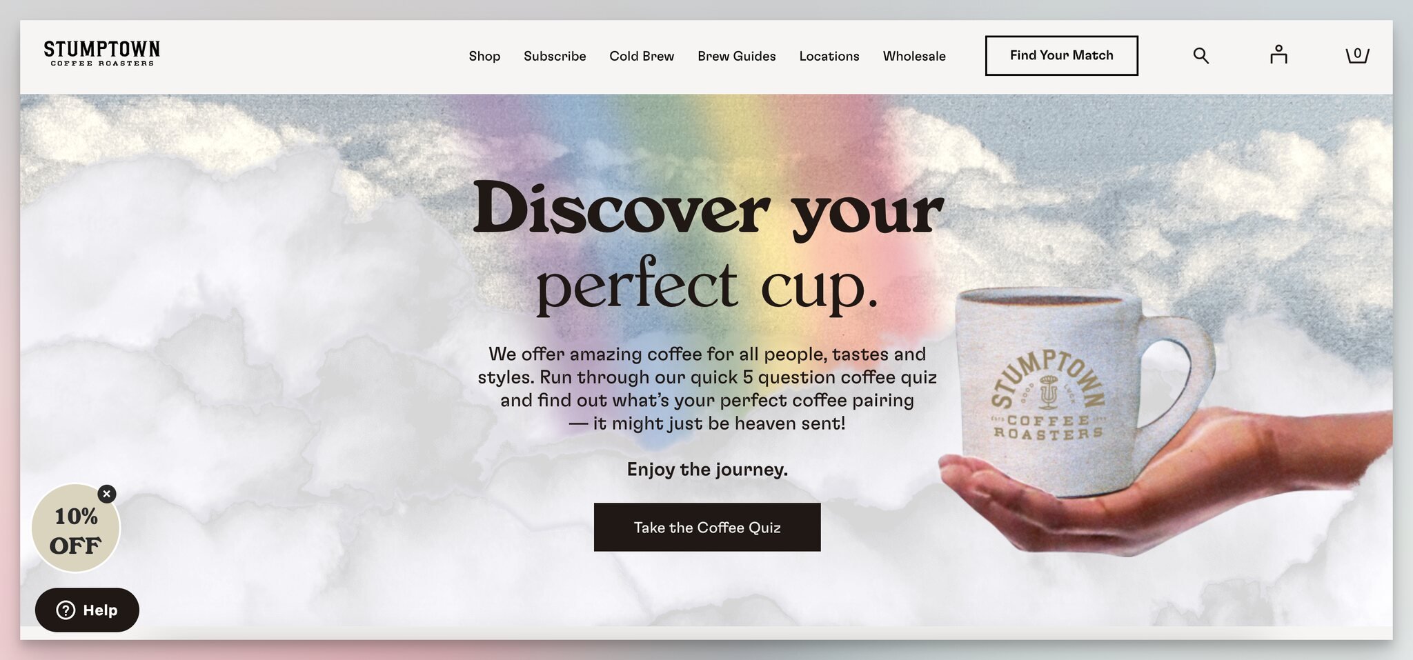 Stumptown Coffee'nin kahve tavsiye testinin ilk adımı, bir lead generation formu örneği
