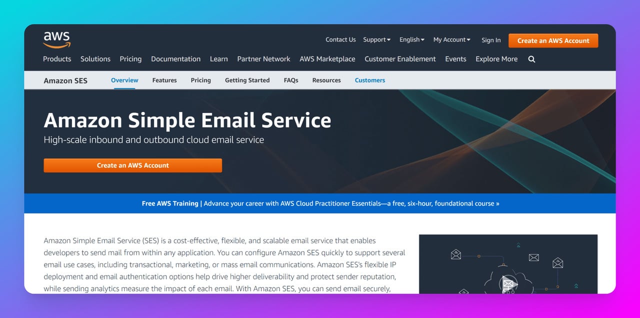 amazon-ses-websitesinin-email-pazarlama-öncül-oluşturma-otomasyon-aracı-olarak-ekran-görüntüsü