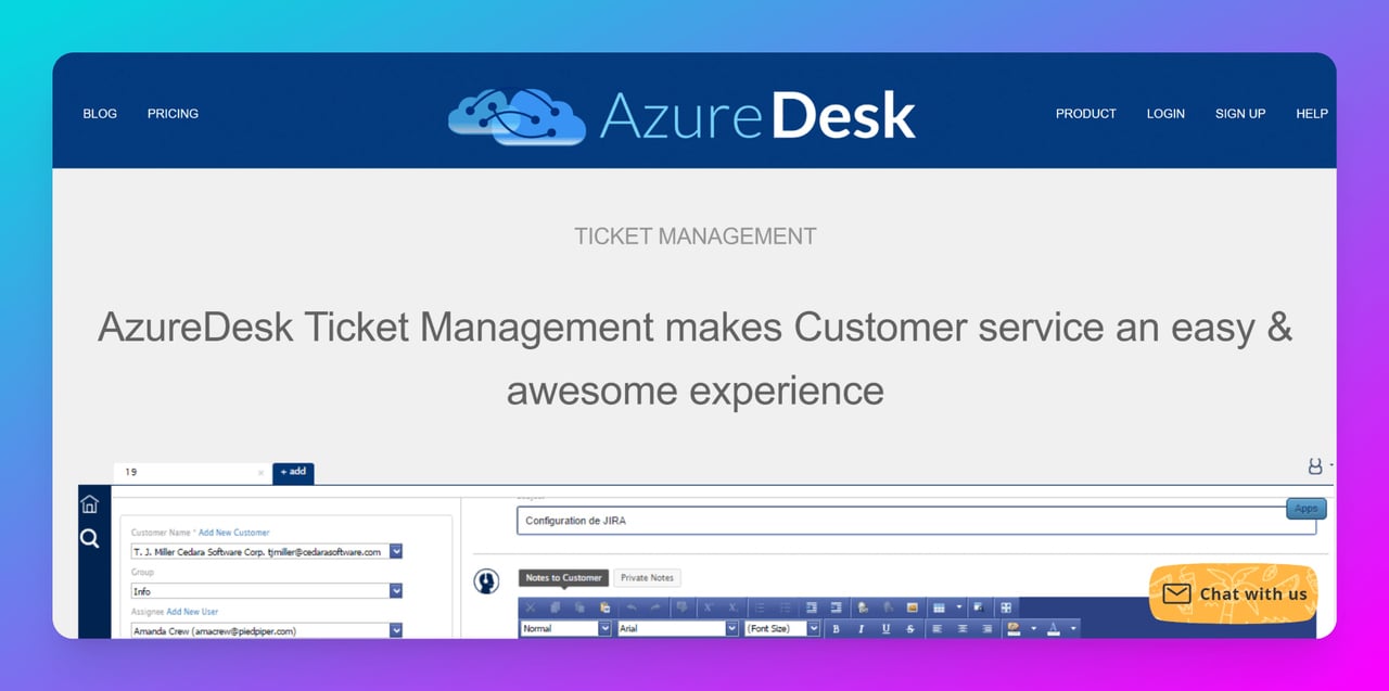 azuredesk-web sitesi-ekran görüntüsü gösteren-içerik-müşteri-hizmeti-hakkında-lead-üretme-otomasyonu