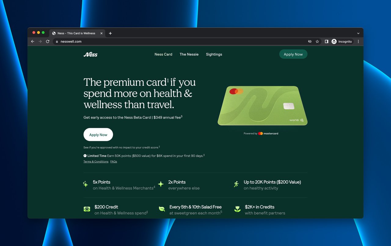 Nesswell'in yeşil ağırlıklı açılış sayfası