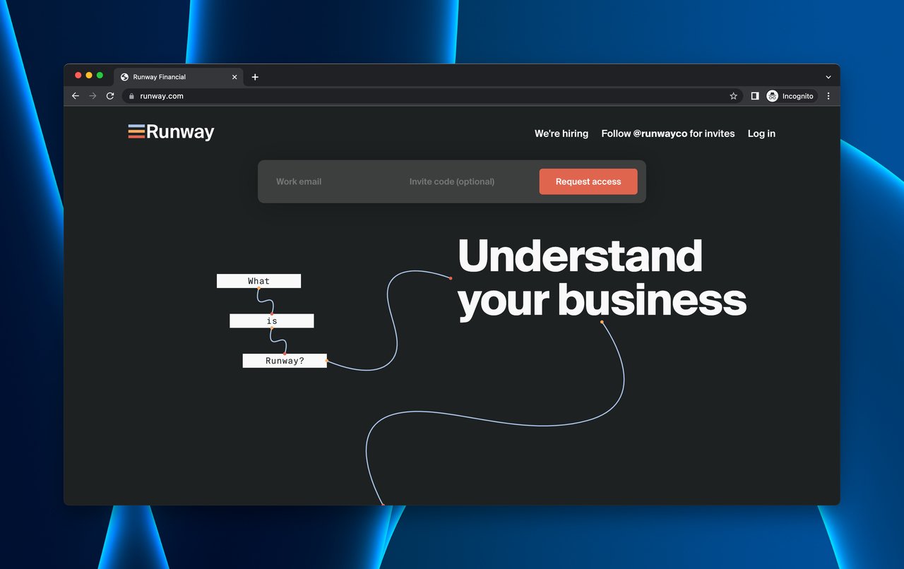 Runway Financial'ın açılış sayfası
