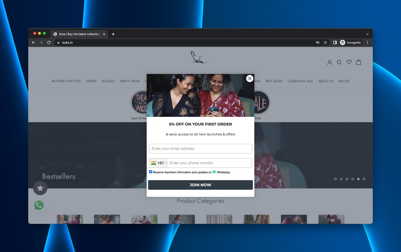 Suta'nın açılış sayfasındaki haber bülteni pop-up