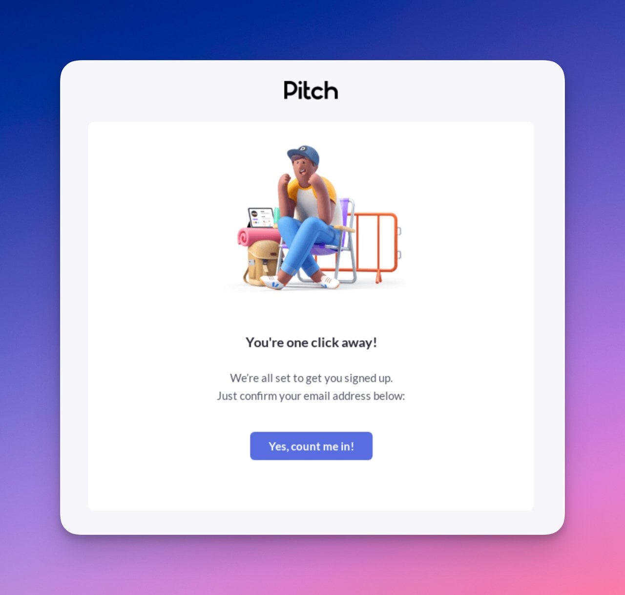 Pitch confirmation email with illustration and short three-paragraph body