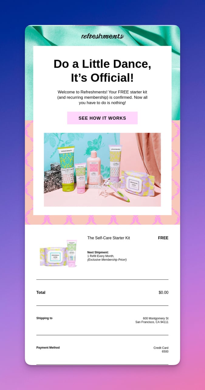 Ipsy order confirmation email showing beauty kit images and shopping details