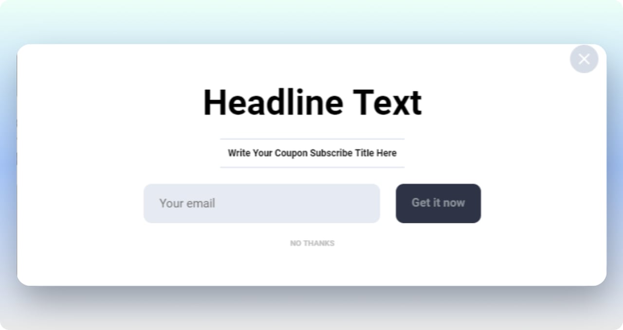 Popupsmart'tan basit bir e-posta popup önceden hazırlanmış şablonu