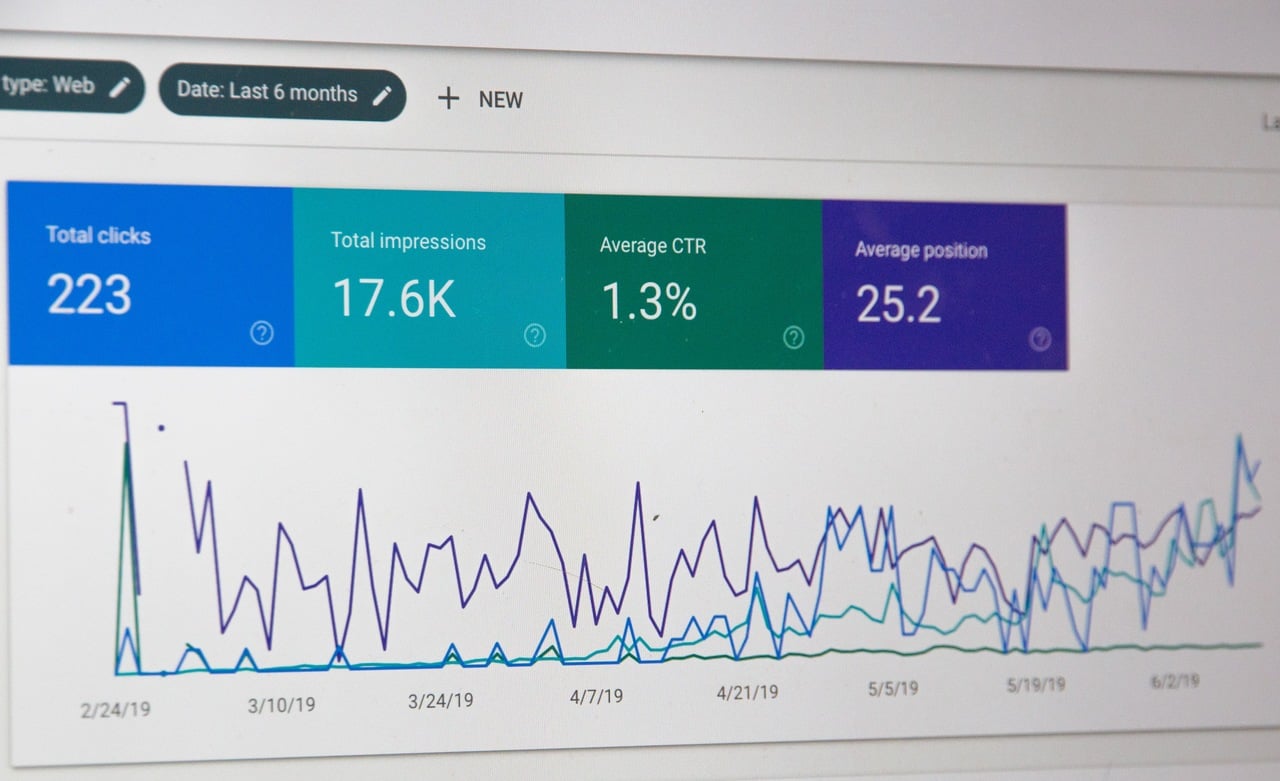 Analytics dashboard statistics displayed on a laptop screen