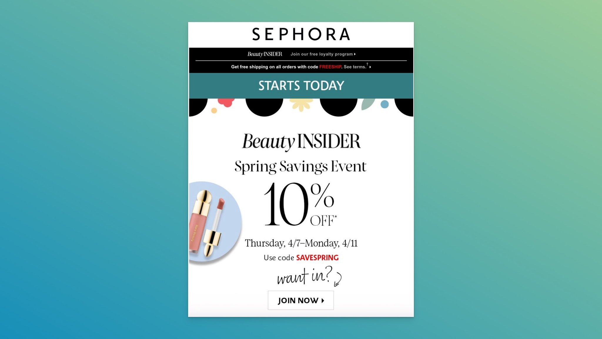 Sephora’nın sadakat ödül kupon kodu e-postası