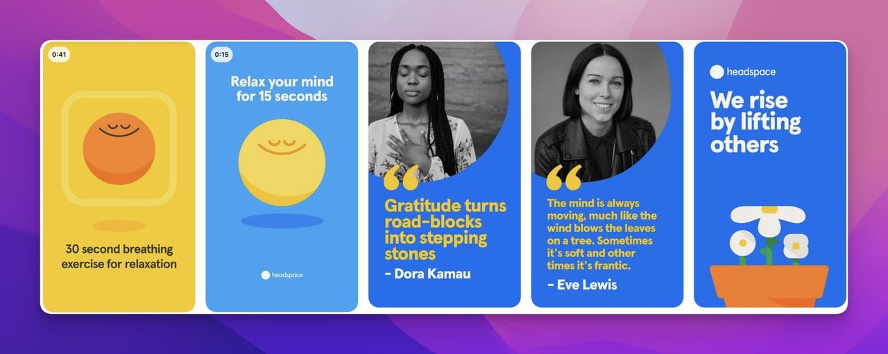 Pinterest'te müşterilerin resimleri ve yorumları gösterilen Headspace müşteri yorumu örnekleri