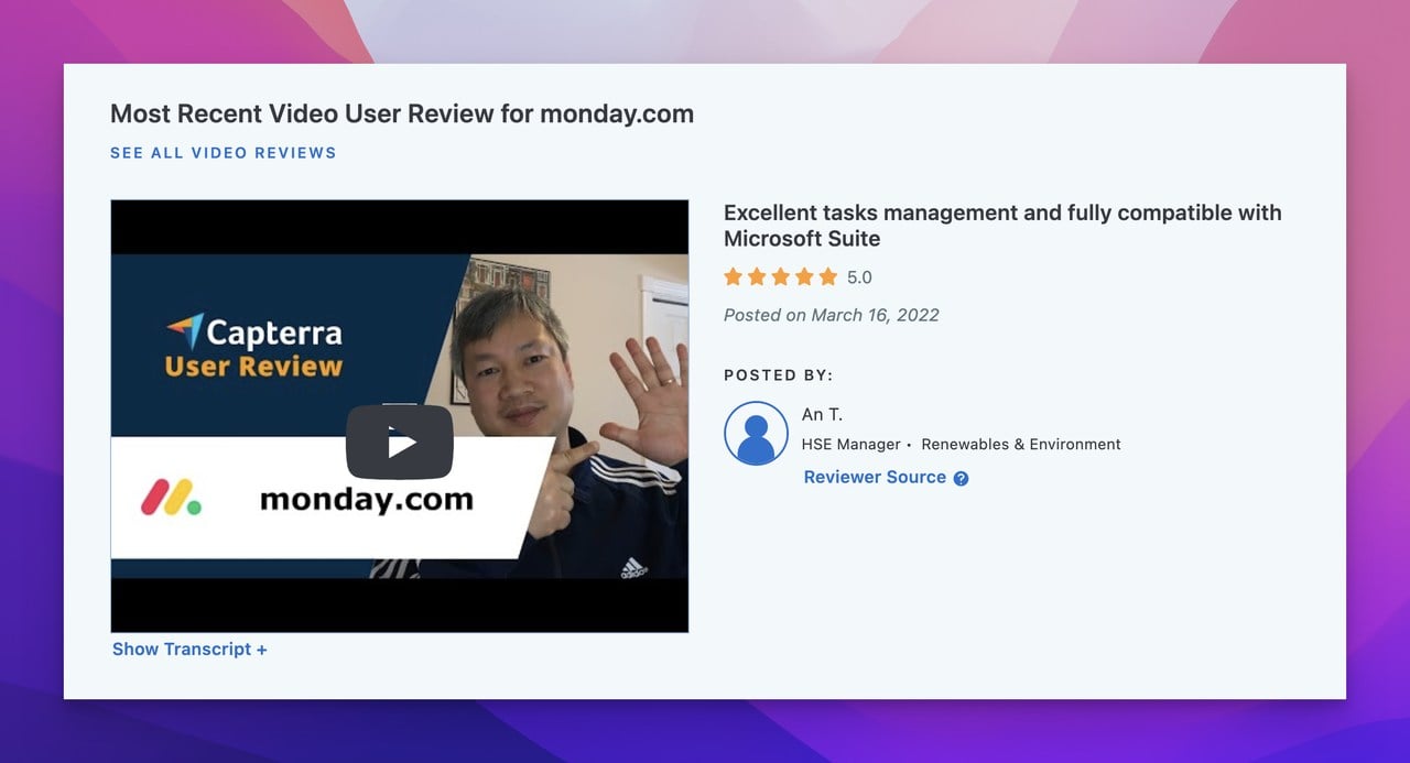 Monday.com Capterra video incelemesi