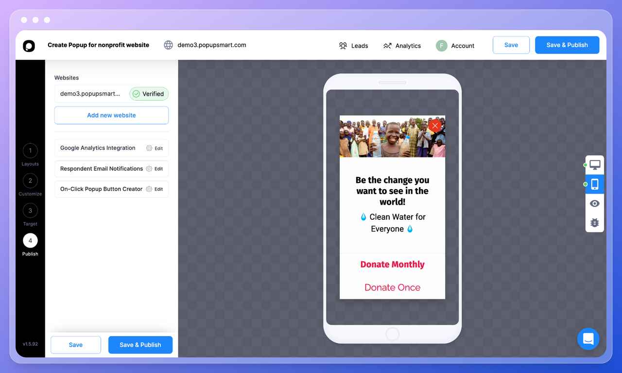 Popupsmart pop-up oluşturma adımı 11: mobil cihazlarda pop-up ön izlemesi