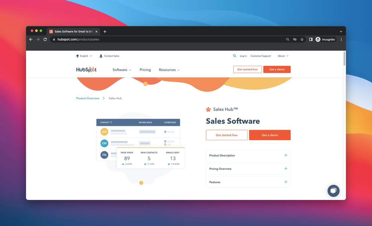 HubSpot Sales Hub'un müşteri edinme aracı olarak anasayfası