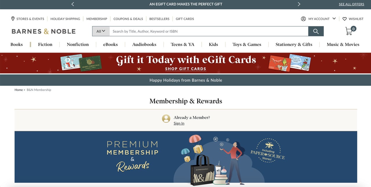 Barnes and Noble üyelik programı sayfası