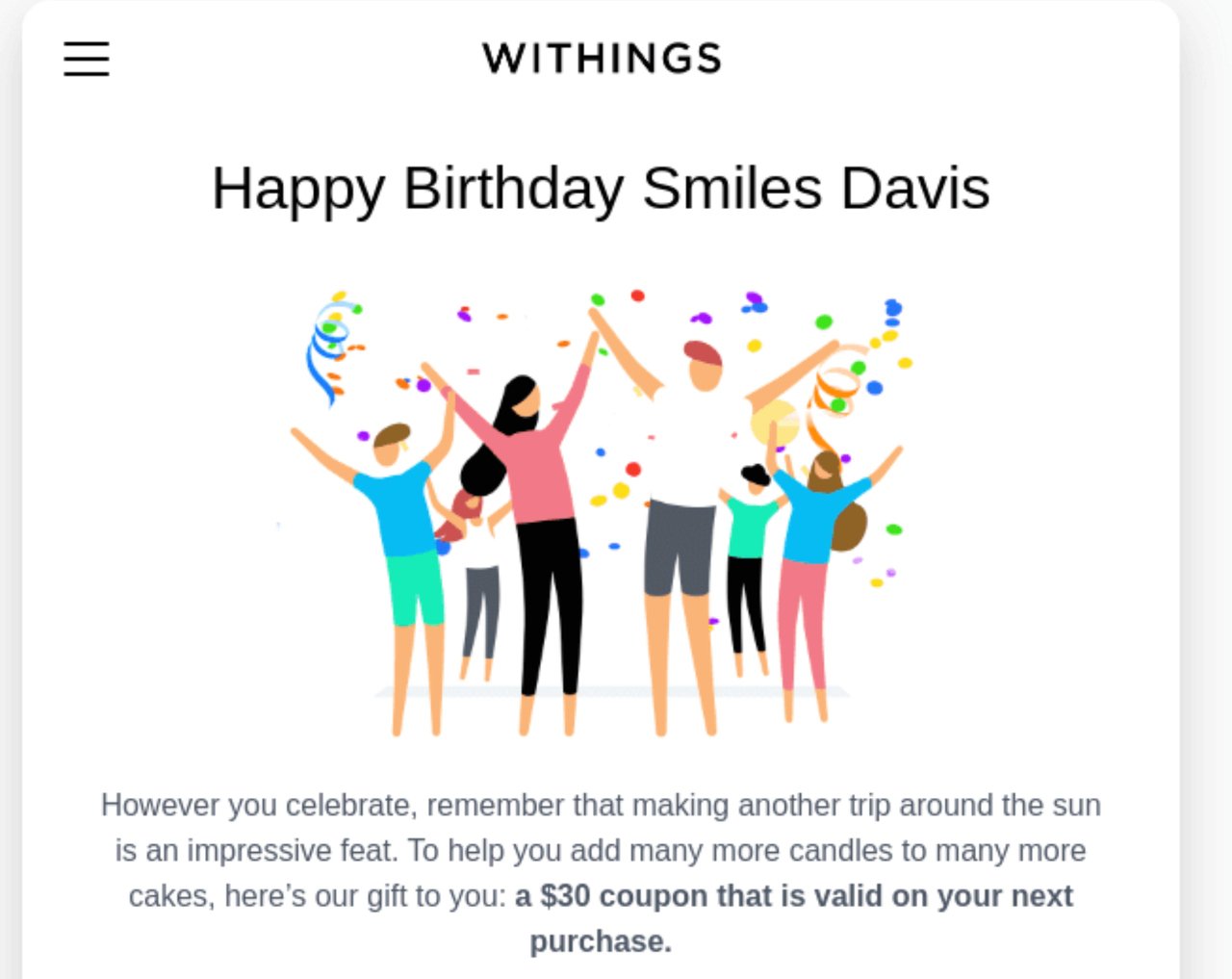 Withings doğum günü sadakat e-postası
