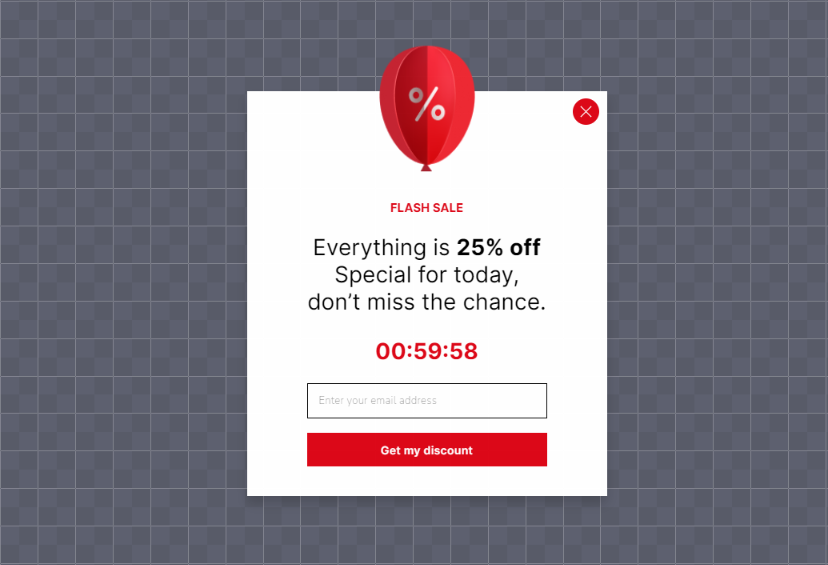 Countdown timer popup with urgency-driven offer to capture abandoning mobile visitors