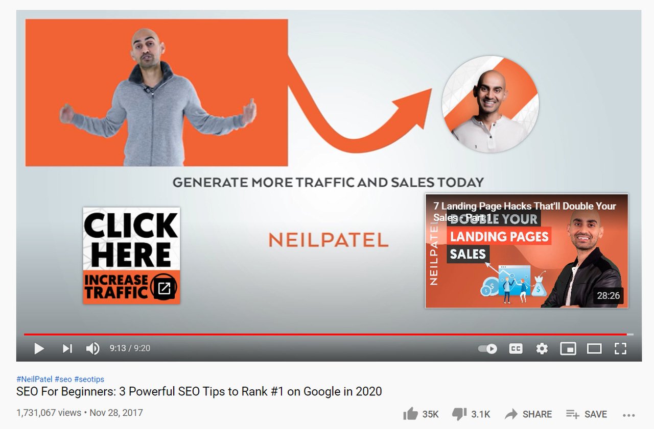 Neil Patel youtube kanalı bitiş ekranı