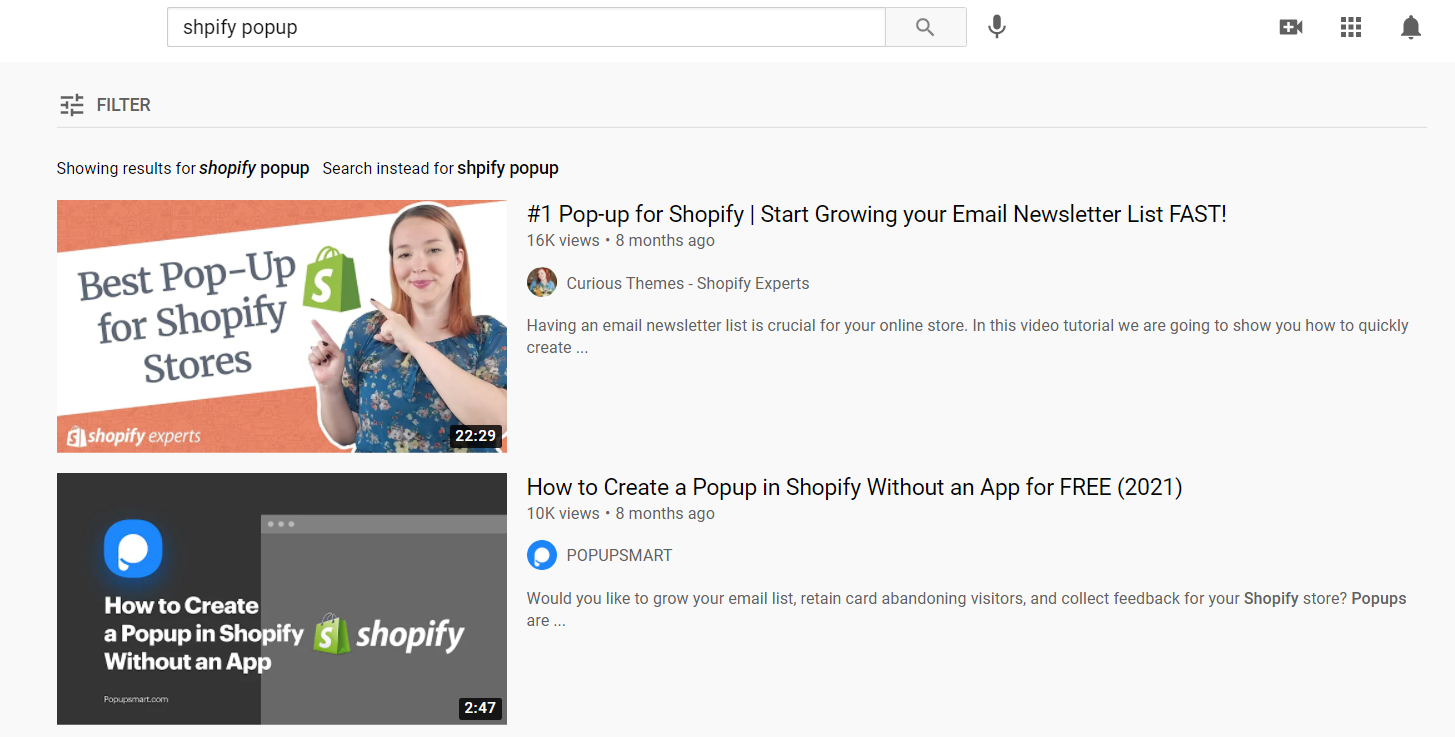 Youtube'da Shopify popup sorgusu