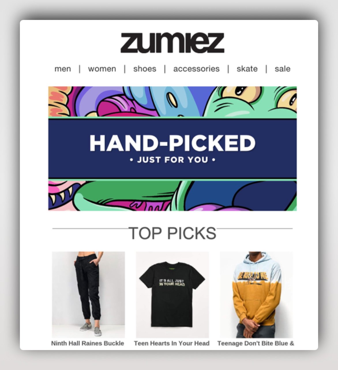 personalized DTC email with hand-picked clothing recommendations for the customer